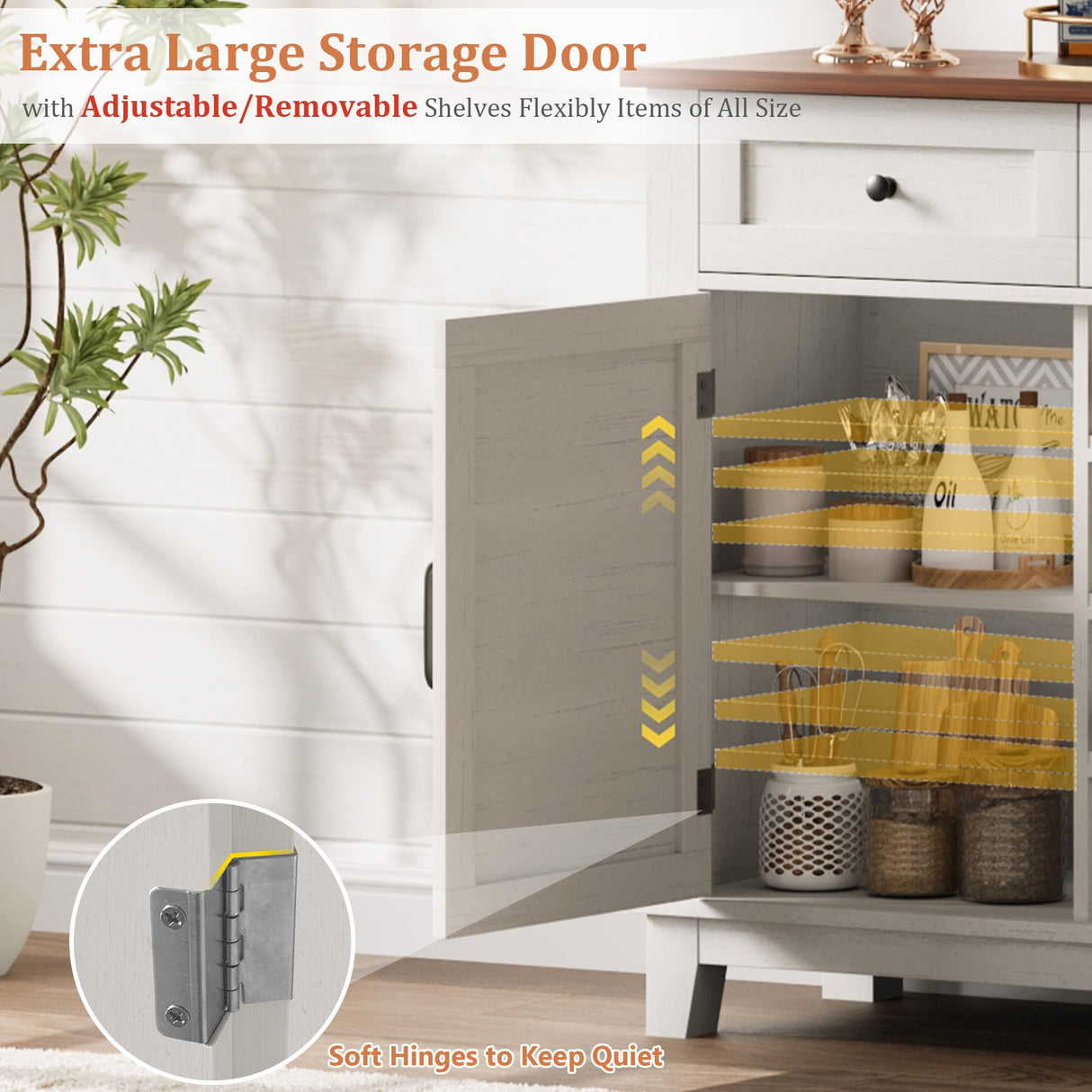 IDEALHOUSE 53.5'' Farmhouse Buffet Cabinet with Storage, 36'' Tall Wood Rustic Sideboard with 3 Drawer, Reversible Wine Rack and Adjustable Shelf, Coffee Bar for Dining Room, Kitchen, White IDEALHOUSE