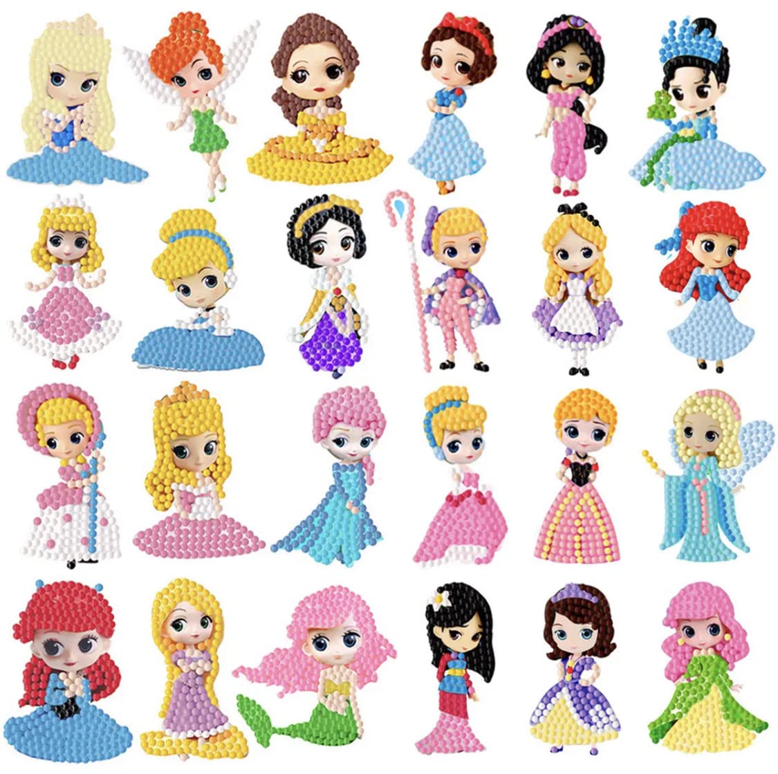 FLYSONG Diamond Art Kits for Kids, 5D DIY 24 PCS Mosaic Cartoon Princess Diamond Art Stickers Painting Gem Art Kits Crafts for Beginners Girls Boys FLYSONG
