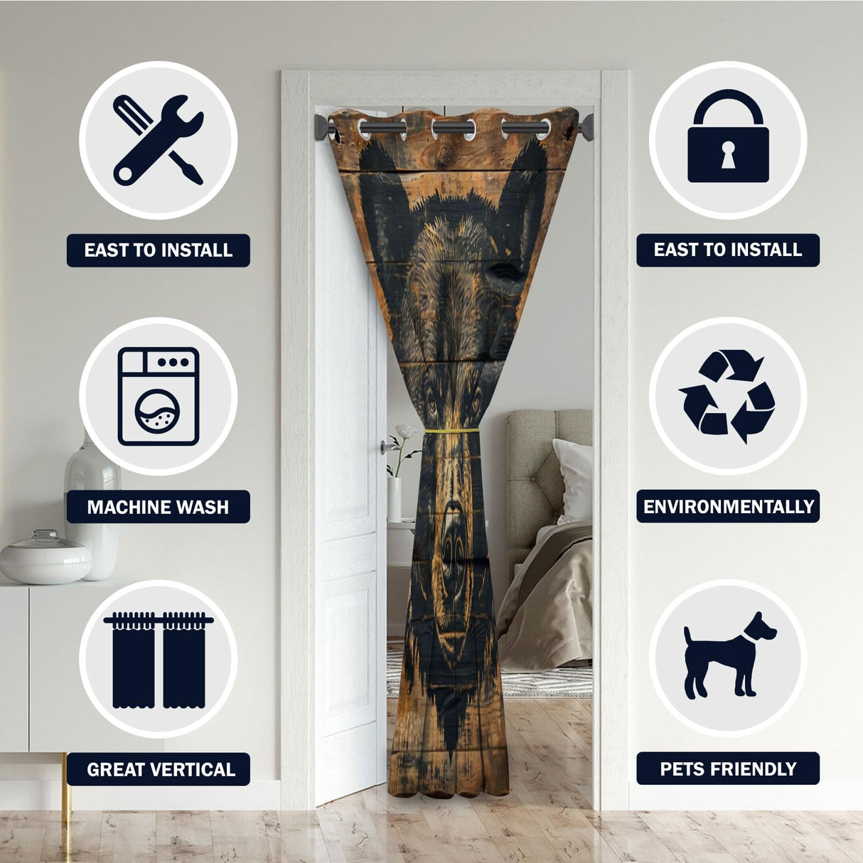 Rustic Lodge Bear Door Curtains for Doorways, Bear Farmhouse Cabin Wooden Art Blackout Curtain for Kids Bedroom Closet, Grommet Thermal Insulated Privacy Door Drapes for Room Divider, 42"W x 80"L Yozeuoo