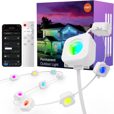 Permanent Outdoor Lights, 150FT RGB Outdoor Lights for House Decor, Smart Eaves Lighting, Extendable LED Strip with IP67 Waterproof, Music Sync, APP/Voice/Remote Control, Alexa/Google Compatible