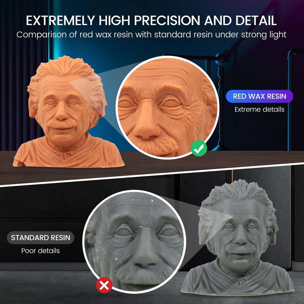 SUNLU 10K Red Wax 3D Printer Resin, Detail 3D Printing, High Precision, Fit Most LCD Printer, 2000G Red Wax Resin SUNLU