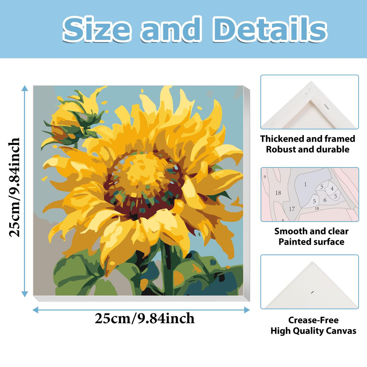 hkejoi Sunflower Paint by Numbers Kit for Adults, Flowers Paint by Numbers Framed and Easel, DIY Crafts Painting by Number for Home Wall Decor Gift 9.84x9.84 inch hkejoi