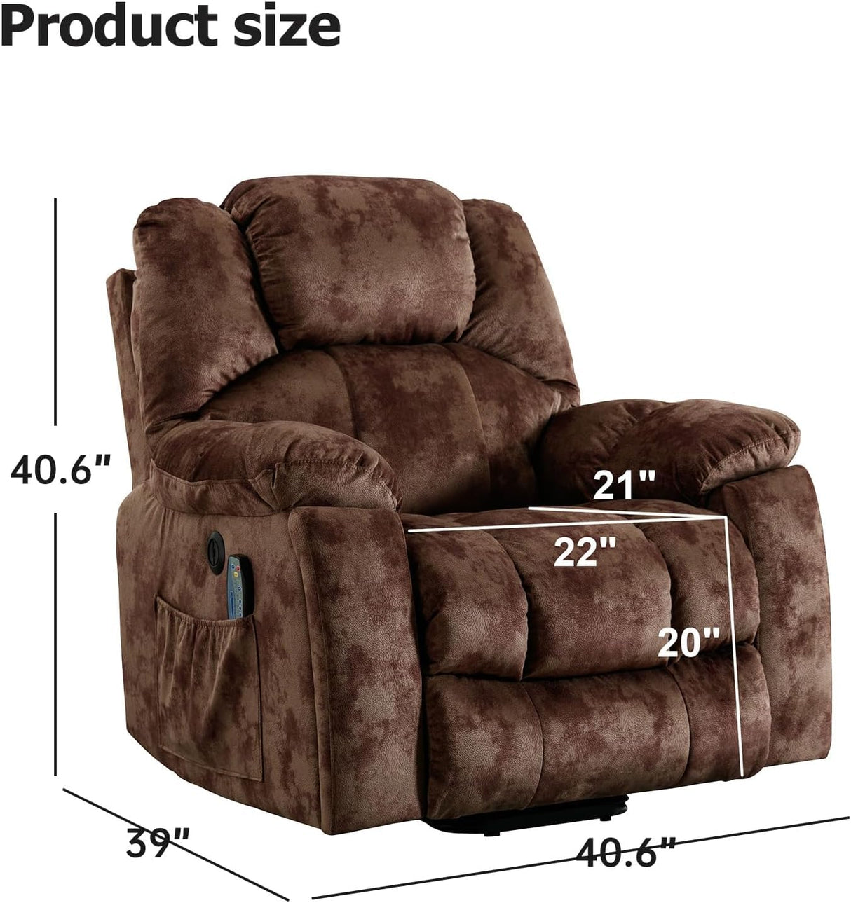 IOMOR Large Power Lift Recliner with Massage and Heat for Elderly, Electric Reclining Chair with USB Port, 2 Hidden Cup Holders, Side Pockets (1, Brown) IOMOR