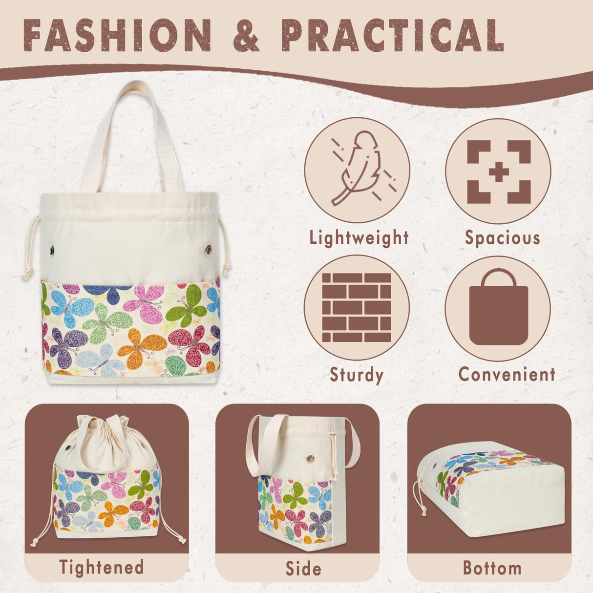 TOGETRUE Yarn Bag, Knitting Crochet Tote Bag, Yarn Storage Bags Organizer, Crochet Bags for Crocheting Project, Store Skein Ball, Short Knitting Needle (Butterfly) TOGETRUE