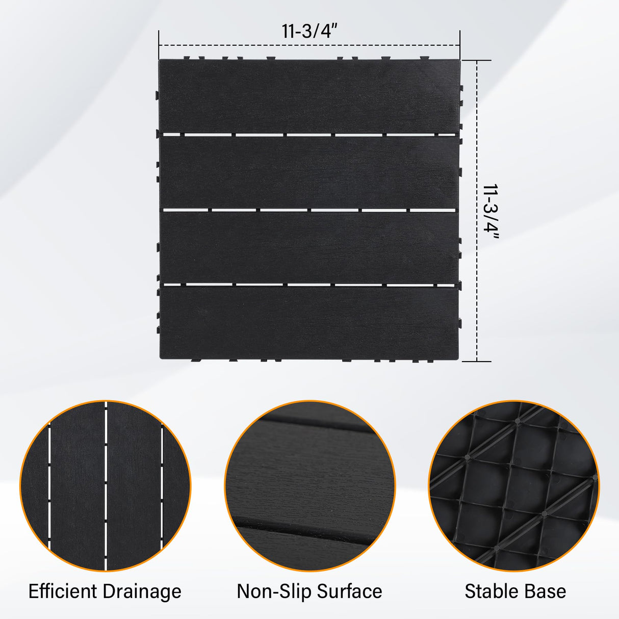 Neoaider 9PCS Plastic Interlocking Decking Tiles 12" x 12", Waterproof Outdoor Flooring All-Weather, Patio Floor Decking Tile for Garden Porch Poolside Balcony Backyard, Dark Grey Neoaider
