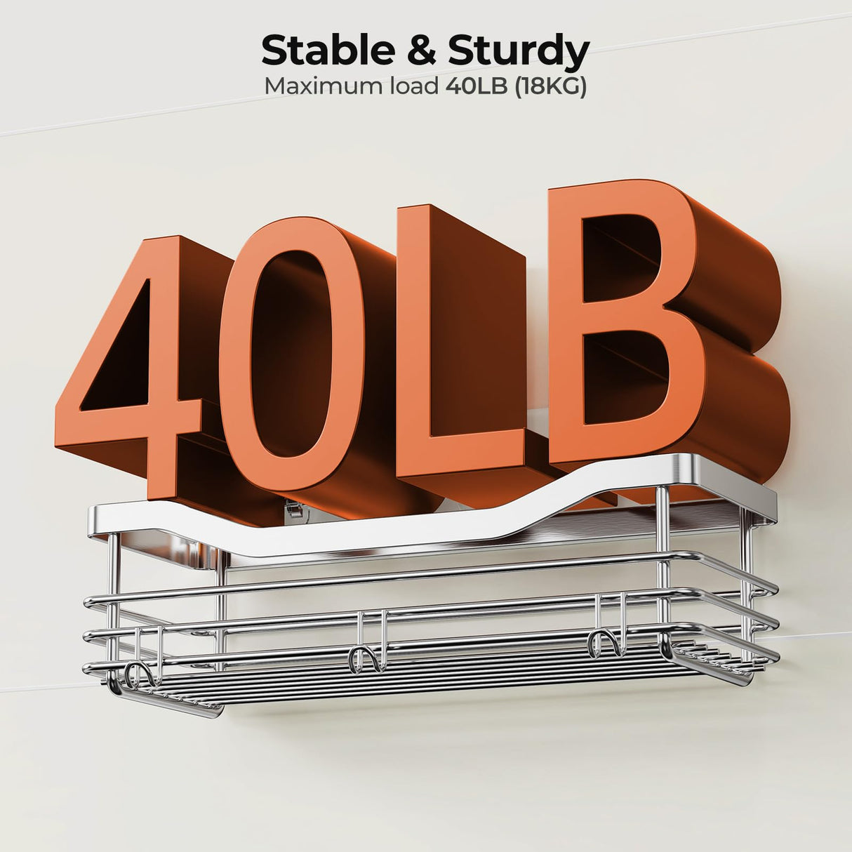 Orimade Shower Caddy Basket Shelf with 5 Hooks Adhesive Organizer Storage Rack Rustproof Wall Mounted Stainless Steel No Drilling for Bathroom, Toilet, Kitchen - 2 Pack Orimade