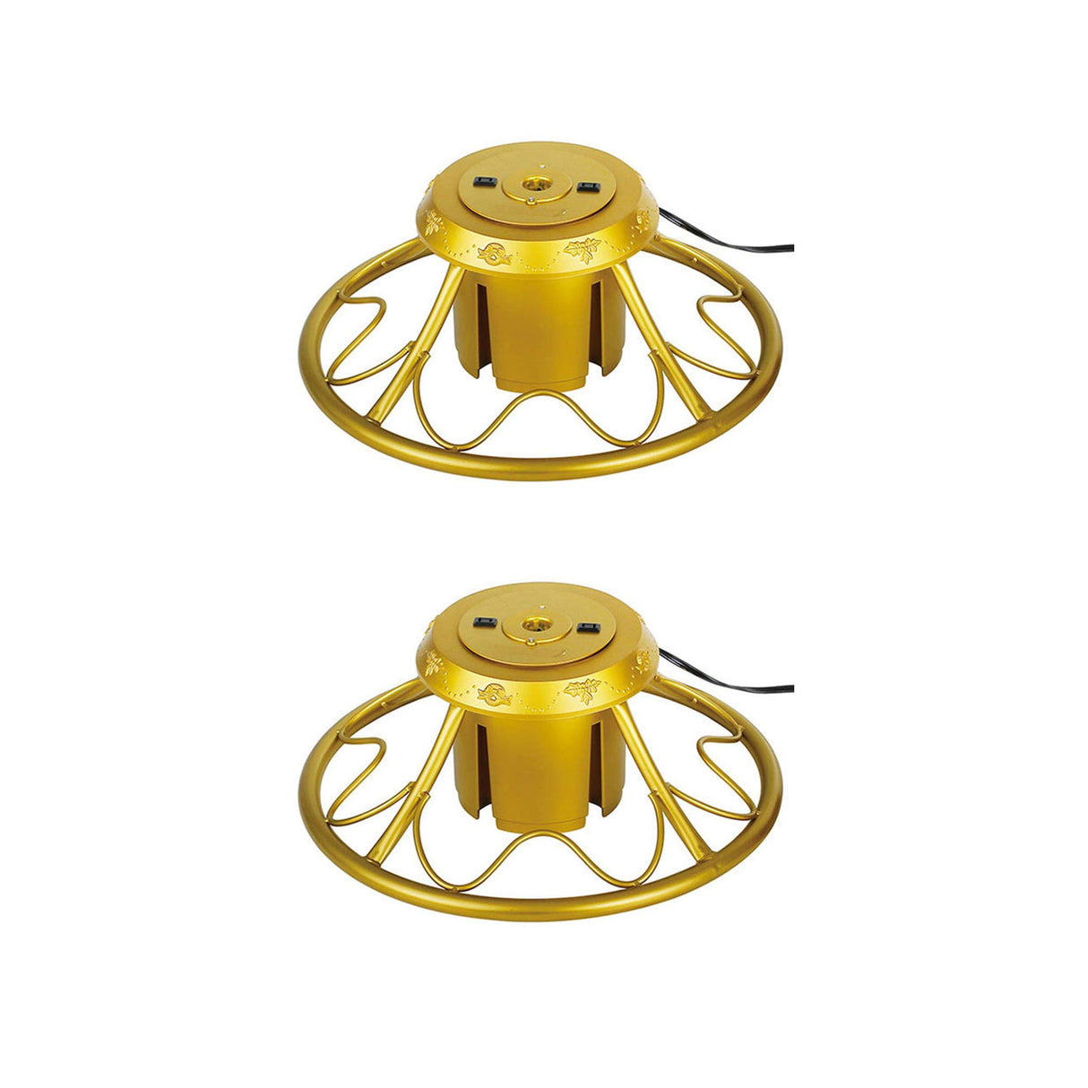 Home Heritage Electric 360 Degree Rotating Artificial Holiday Tree Metal Stand for Trees up to 9 Feet Tall with Power Button, Gold (2 Pack) Home Heritage