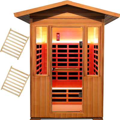 OUTEXER Outdoor Sauna 2 Person Sauna Infrared Saunas Dry Sauna Room Red Cedar and Canadian Hemlock Wood Wooden Sauna Spa 1800W APP Control 7 Color Light 48.8 * 37 * 87.4inch