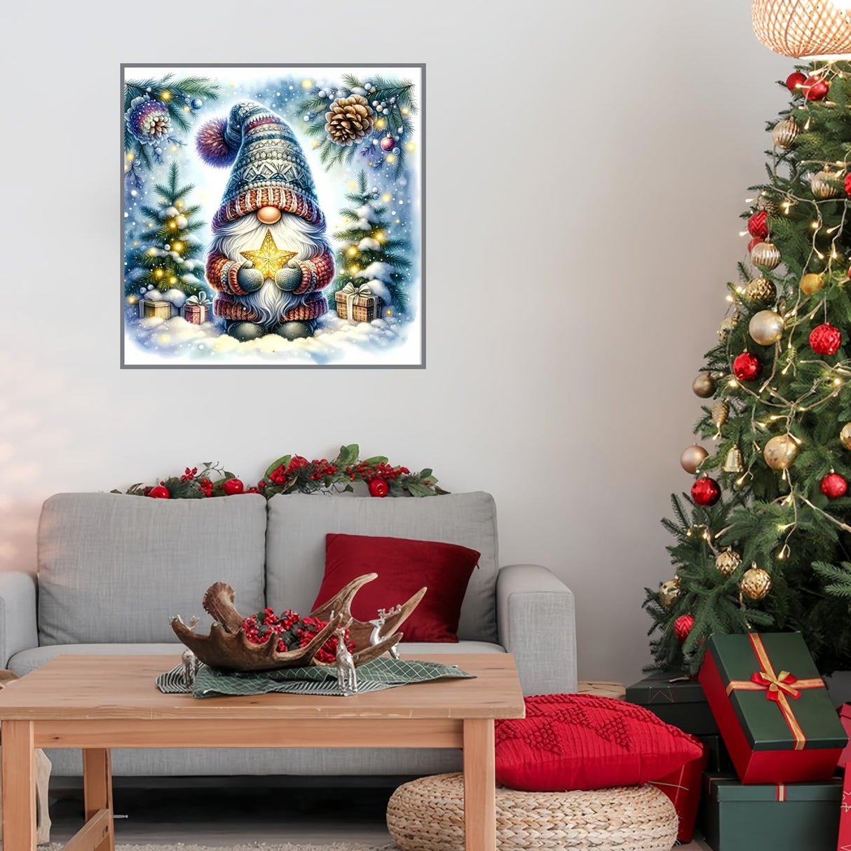 BYGFHLYW 5D Gnome Diamond Painting Kits for Adults, Gnome Christmas Diamond Art Kits for Adults Beginner, DIY Full Drill Diamond Dot Gem Painting for Home Wall Decor 13.7x13.7inch BYGFHLYW