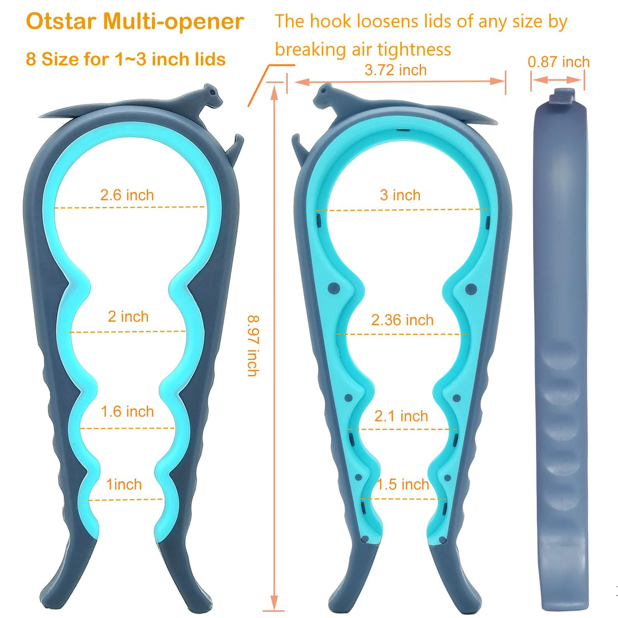 Otstar Jar Opener Bottle Opener and Can Opener for Weak hands, Seniors with Arthritis and Anyone with Low Strength, Mutil Jar Opener Get Lids Off Easily (Blue and Grey) Otstar