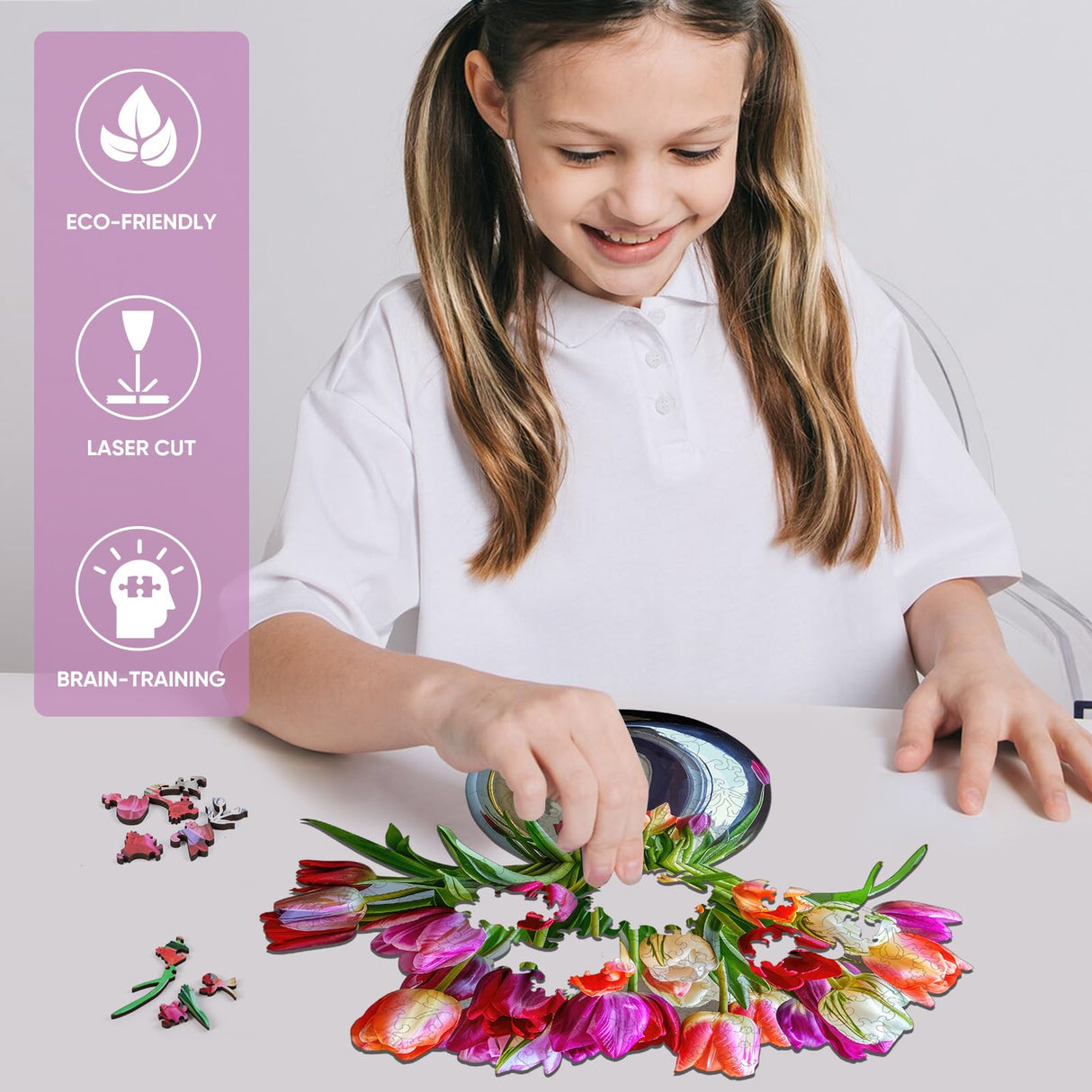 Ruikiyart Wooden Jigsaw Puzzle for Adults Colorful Tulip Vase 200Pcs Unique Shapes Jigsaw Puzzles Great Gift for Adults and Couples on Valentine's Day,Women's Day,Thanksgiving 11.1x12.4 Inches Ruikiyart