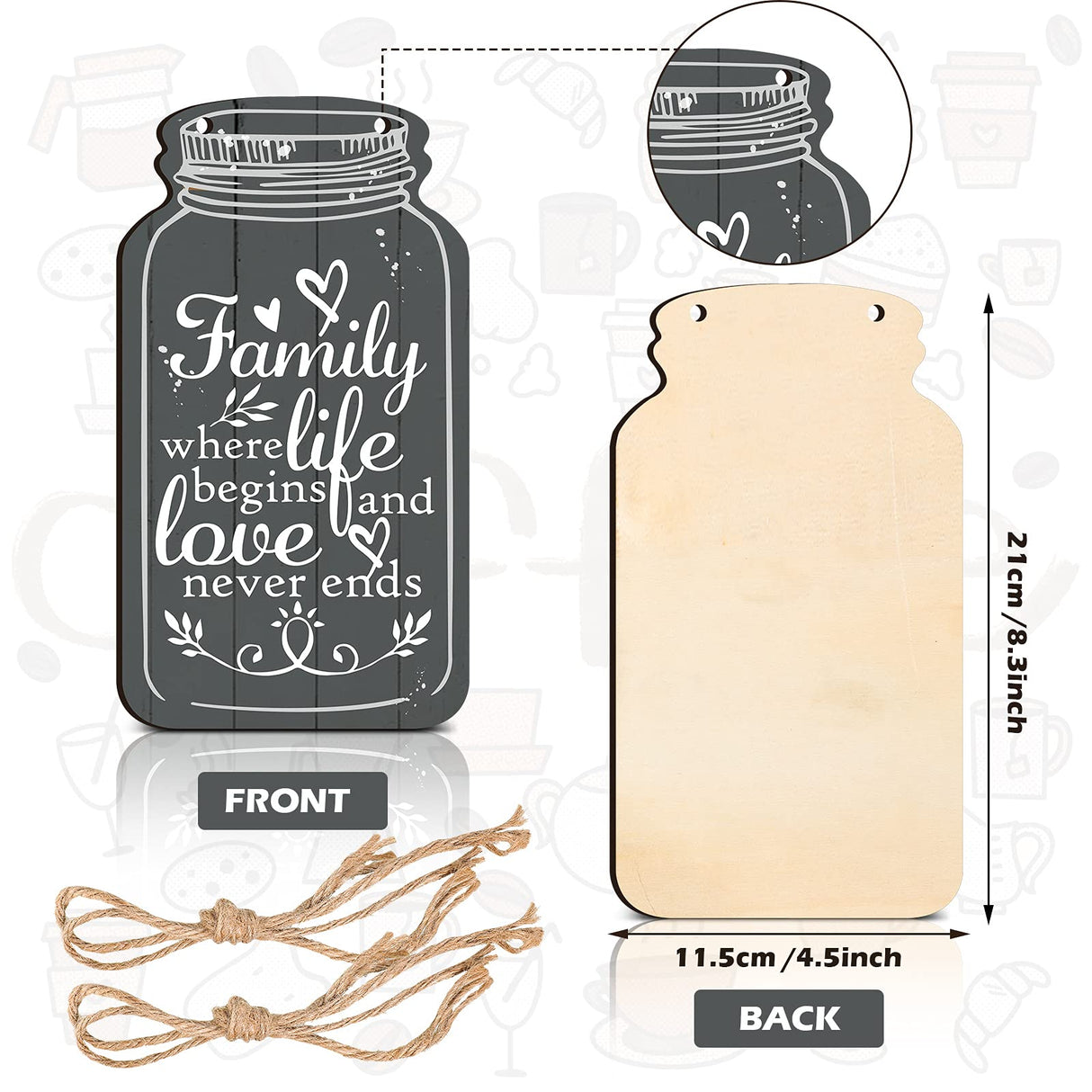 Jetec 4-Piece Mason Jar Wall Hanging Plaque Set - Rustic Farmhouse Decor Signs - Bless This Home, Family, Together, Love, Life, Home, Forever - Wooden Wall Mount - Approx. 8.3 x 4.5 x 0.24 Inches Jetec