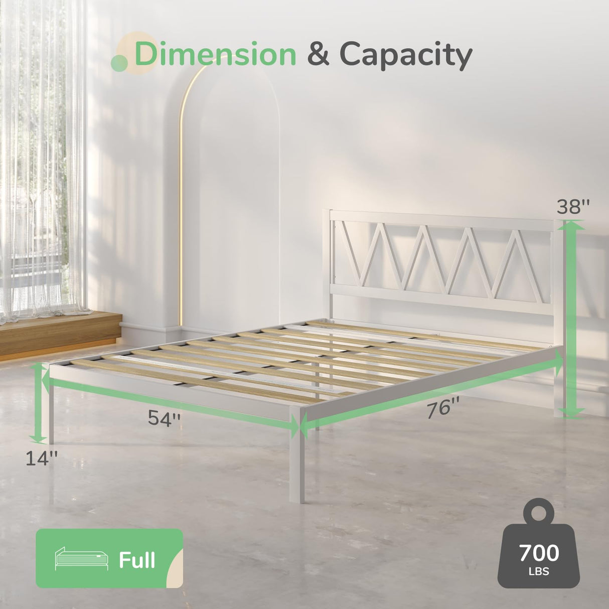 Novilla Full Size Bed Frame with Headboard, Metal Platform Bed Frame, Heavy Duty, No Box Spring Needed, Wood Slat Support, Easy Assembly, White Novilla