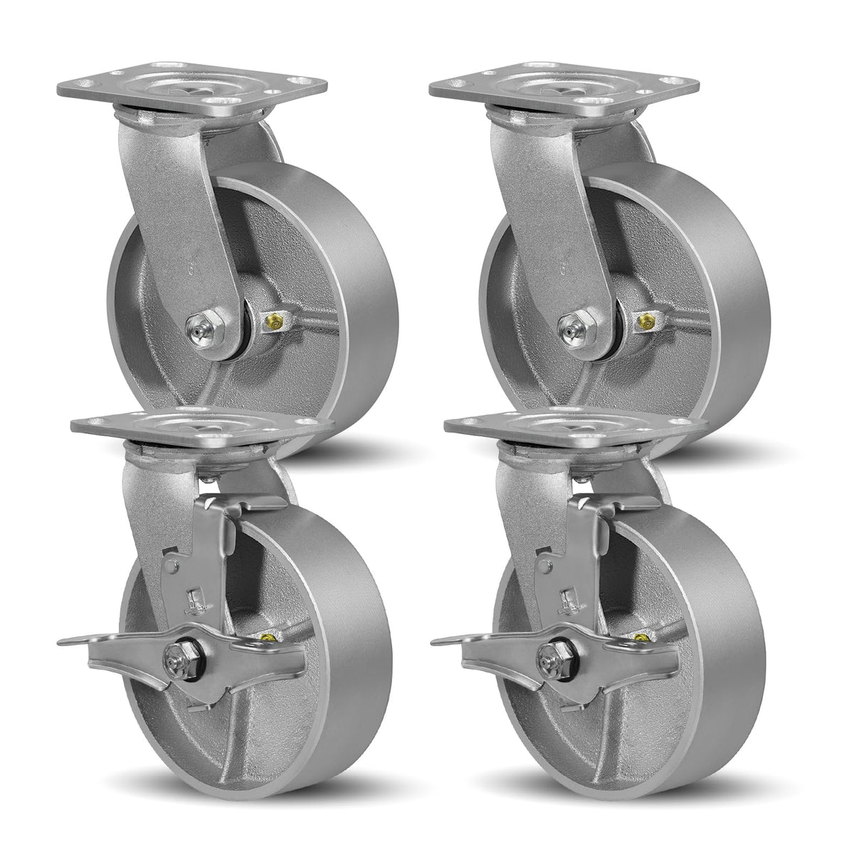 SY America 6" X 2" Cast Iron Caster Wheels,Set of 4 Heavy Duty Industrial Casters, Load Capacity 5200 lbs,Perfect Toolbox Caster Wheels-2 Brake & 2 Swivel THEGRTCWS