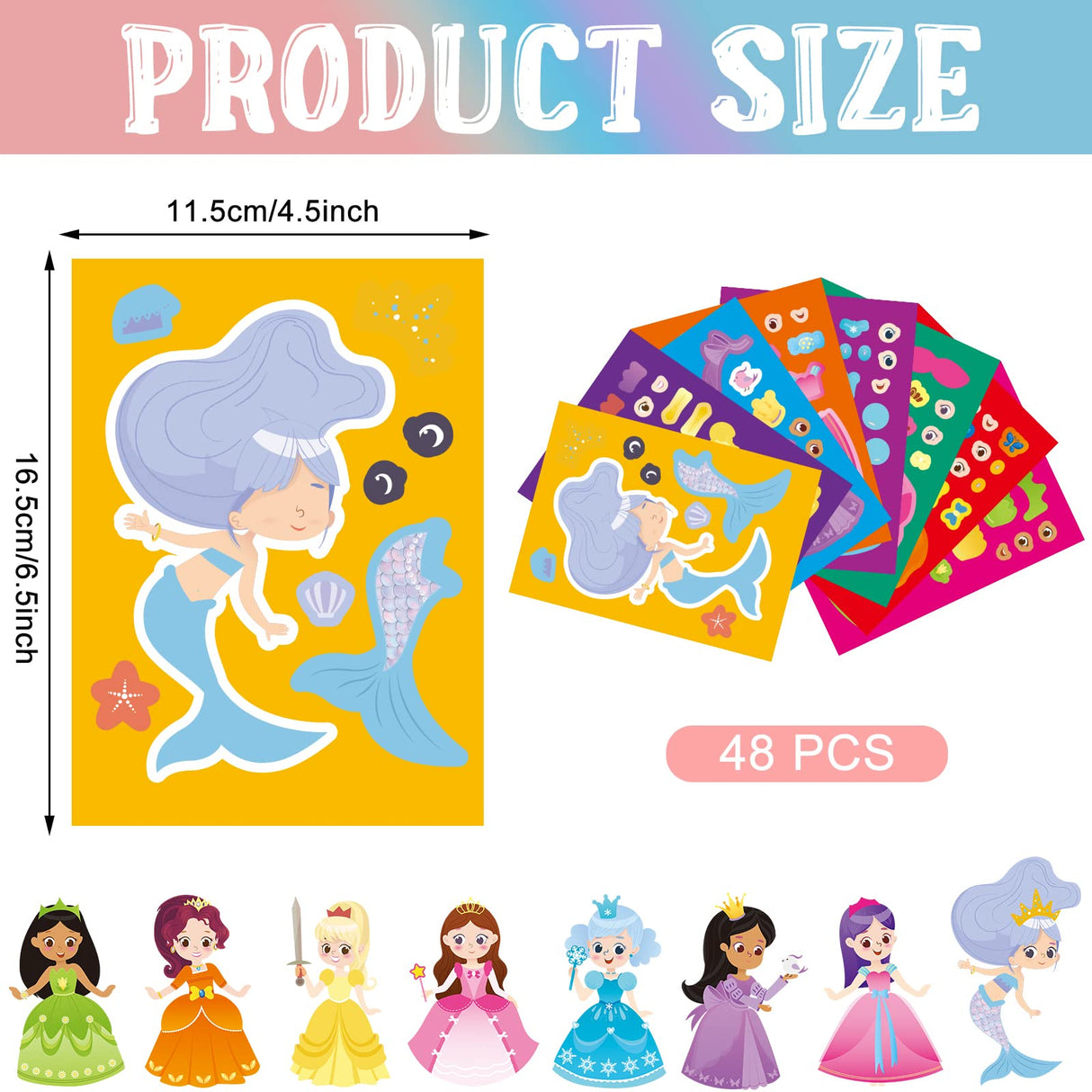 48 Pcs Princess Dress-Up Stickers Make a Face Make Your Own Stickers Birthday Party Favors for Kids Party Favors, Rewards, Art Craft with 8 Designs(Princess Style) Zonon