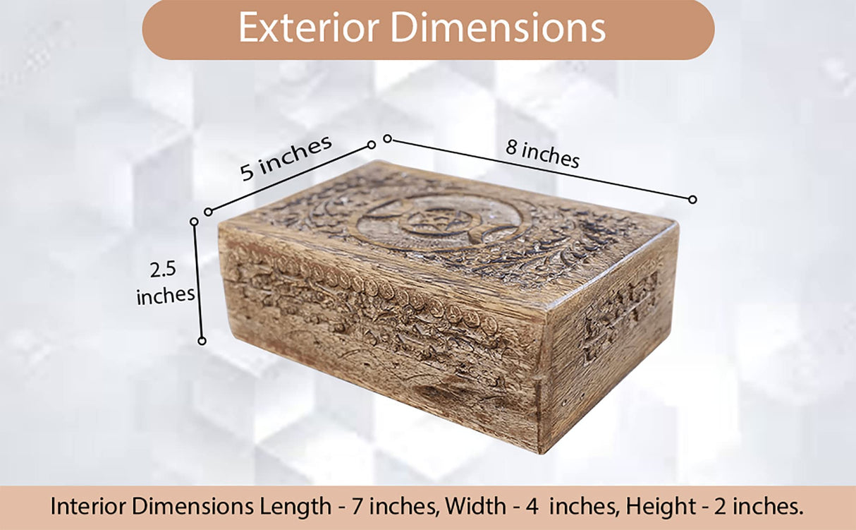 DharmaObjects Triple Moon Hand Carved Jewelry Trinket Keepsake Wooden Storage Box (Triple Moon, Large) DharmaObjects