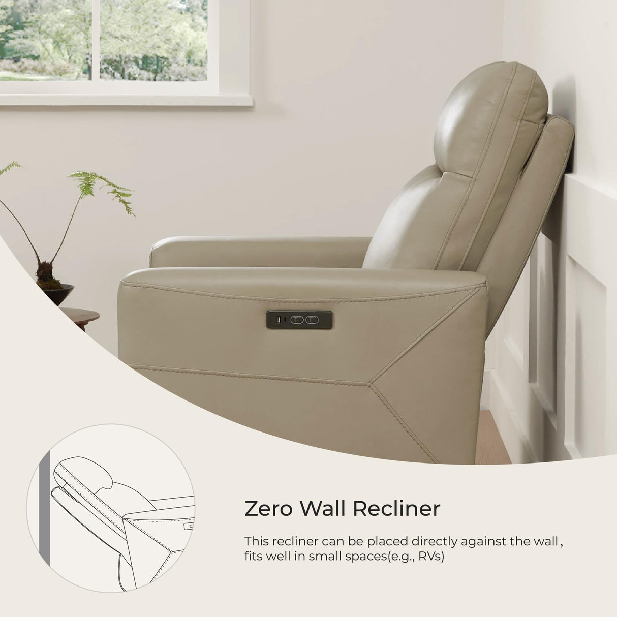 CHITA Genuine Leather Power Recliner Chair for Adults, Electric Wall Hugger Recliner for Small Spaces, Modern Living Room and RV Recliner Chair with Power Headrest & Charging Ports, Latte Tan CHITA