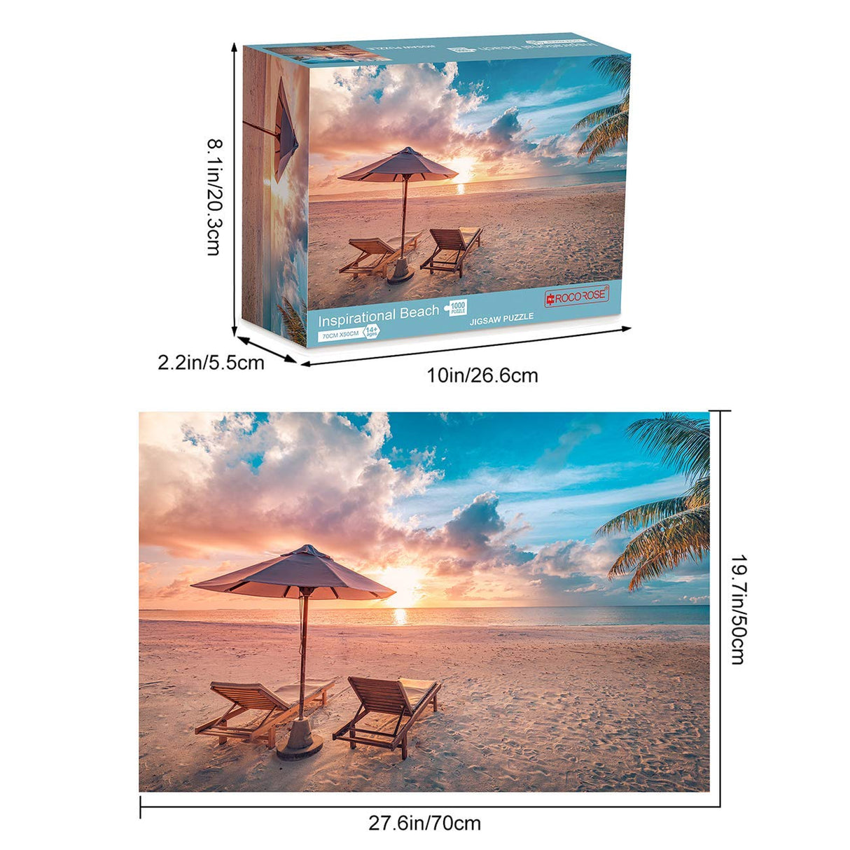 Rocorose 1000 Piece Jigsaw Puzzle, Inspirational Beach Puzzles for Adults and Families, Tropical Ocean Sunrise Sunset Scene Nature Puzzle, HD Quality Challenging Landscape Photo Puzzle Games Rocorose