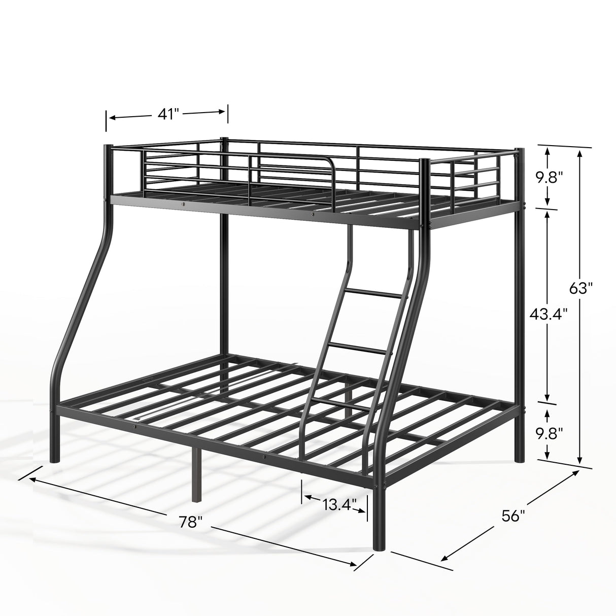 SogesSleep Bunk Beds Twin Over Full Size, Heavy Duty Metal Bunk Bed Frame with Angled Ladder for Teens and Adults, for Spaces-Saving, Smooth Rounded Edges, Noise Free & Easy Assembly, Black SogesSleep