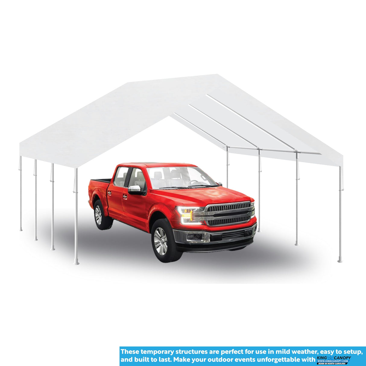 King Canopy Hercules 18-Feet by 20-Feet, 2-Inch Hammertone Steel Frame w/Buttons, 8-Leg, Carport, White King Canopy