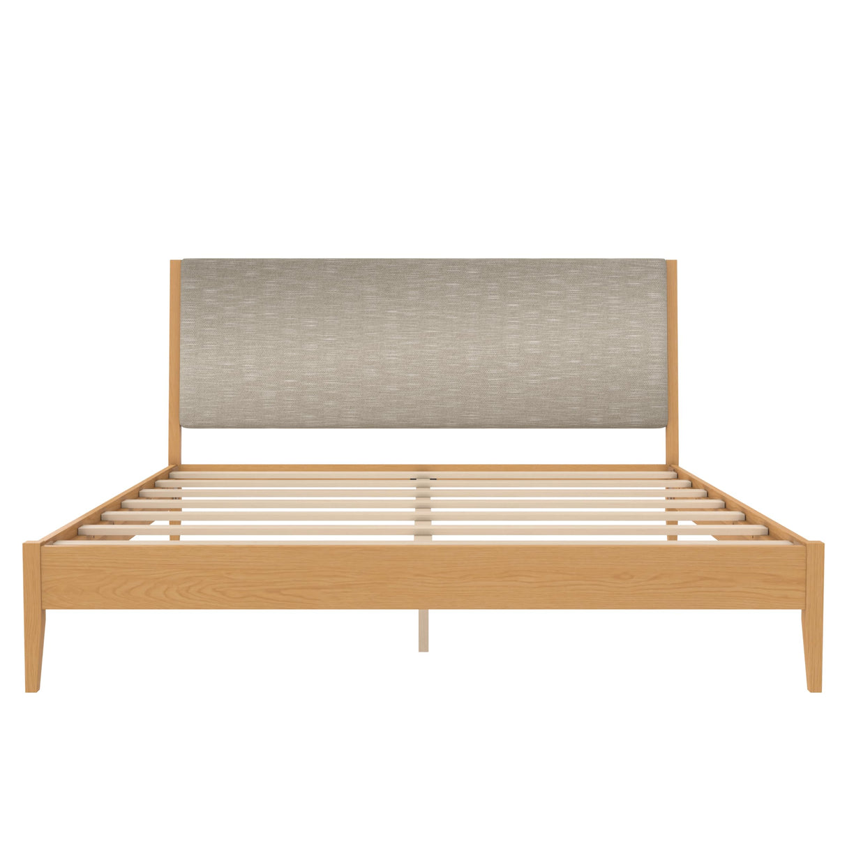 DHP Dacin Wood Bed Frame with Upholstered Headboard, King, Beige Linen DHP
