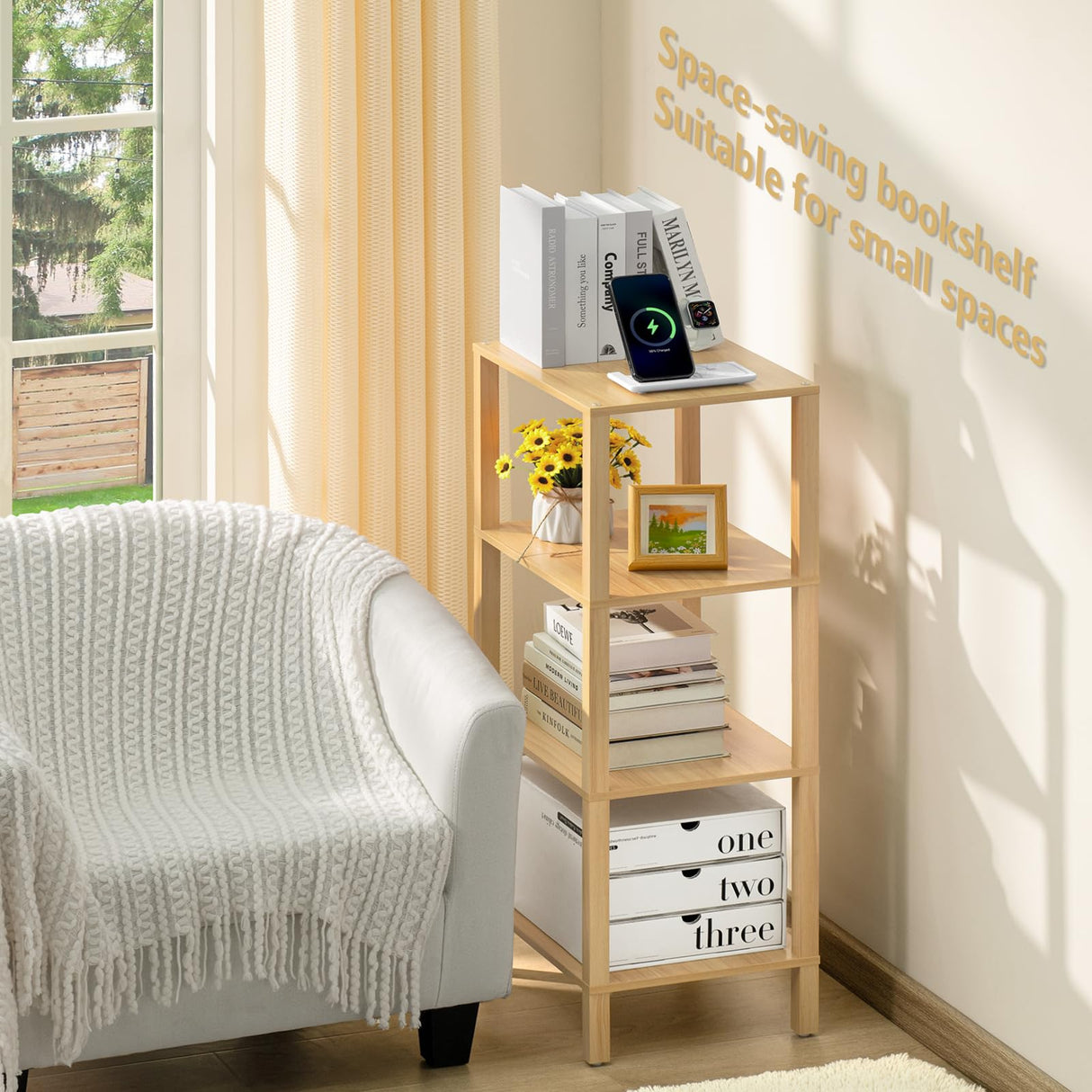 YUFAM 4-Tier Tall Natural Bamboo Bookshelf - Space-Saving Storage for Home and Office YUFAM