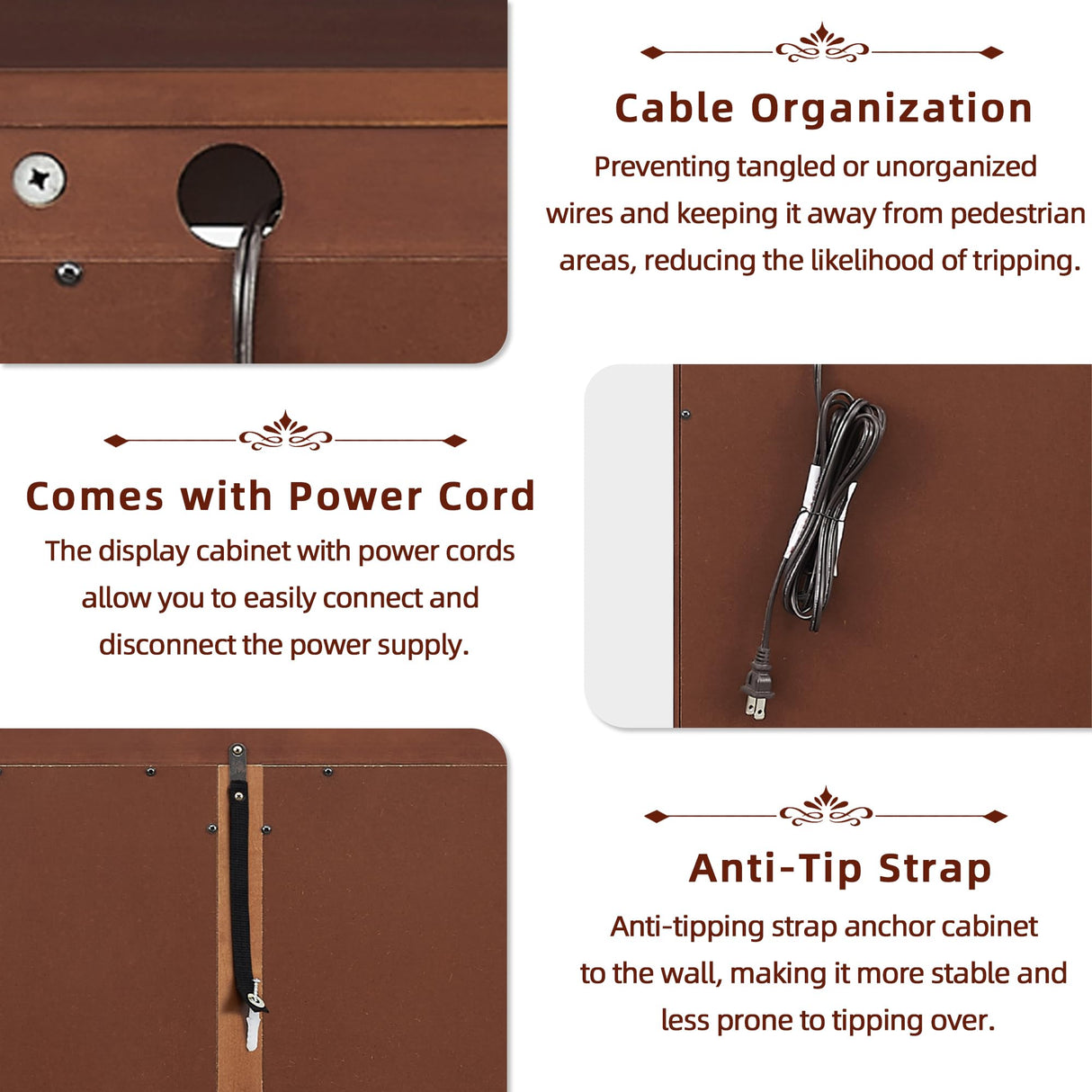 Dolonm Curio Cabinet with Tempered Glass Doors, Curio Cabinets with Mirrored Back Panel and Adjustable Shelves, Lighted Display Cabinet for Home, Dolonm