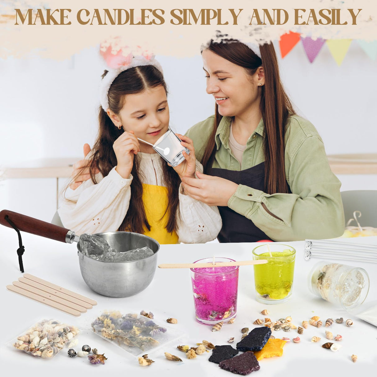 JCOOS Candle Making Kit, DIY Jelly Wax Melts, Candle Jars, Candle Making Kit for Adults, 1.5 lb Gel Wax for Candle Making, Candle Wick, Dried Flowers, Conch, Sand, Candle Dye, Crafting Gifts for Women Jcoos