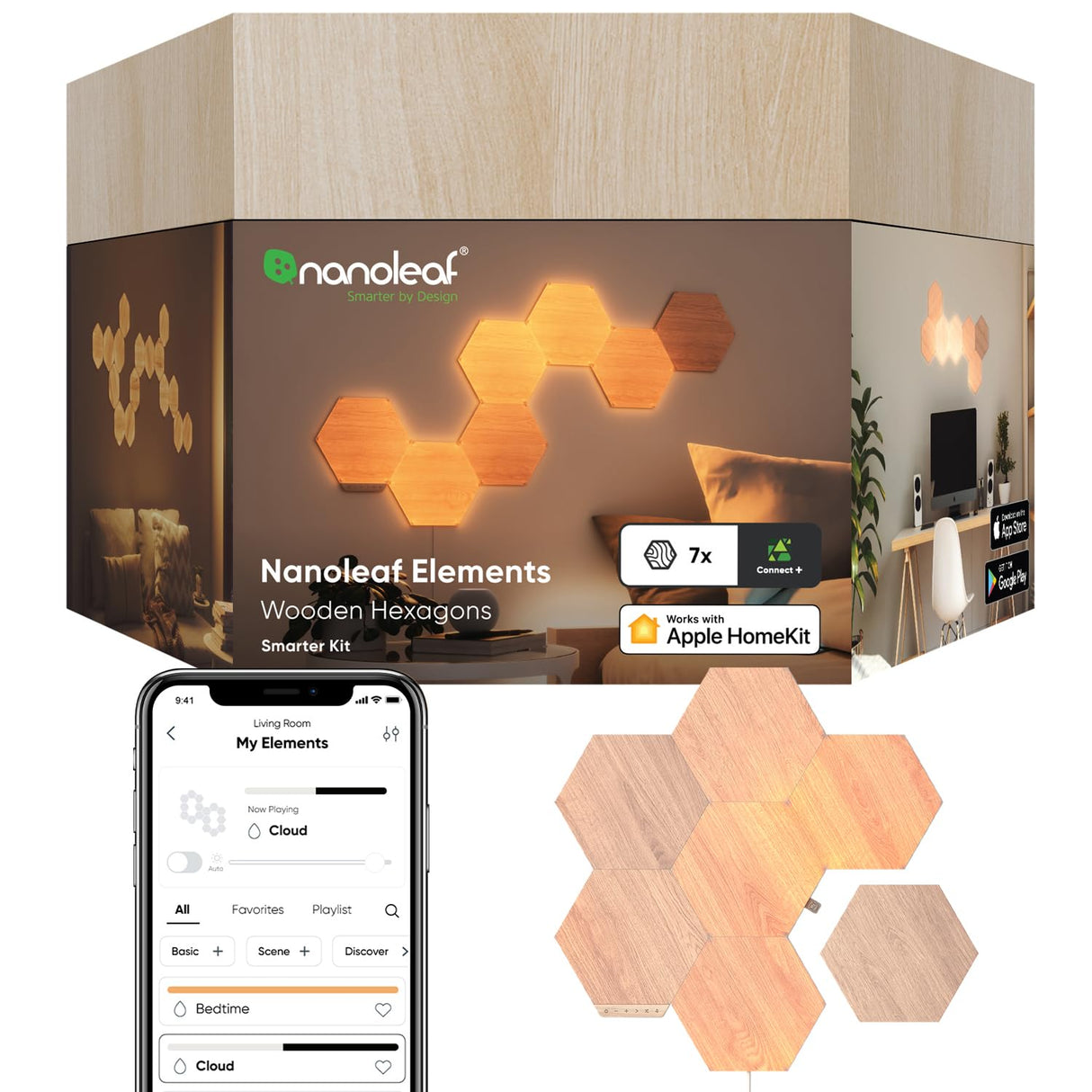 Nanoleaf Elements Wood Look Hexagons (Smarter Kit (7 Panel)) Nanoleaf