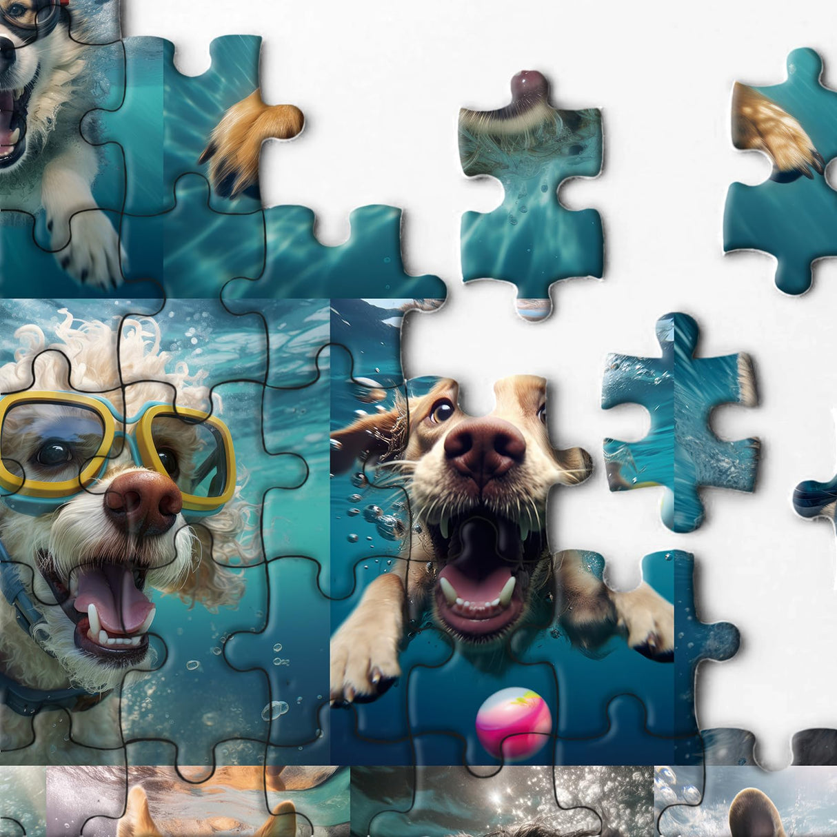 Dog Jigsaw Puzzle for Adults 1000 Piece, Funny Puppy Animal Jigsaw Puzzles, Fun Cool Silly Puzzle with Underwater Dogs BBOLDIN