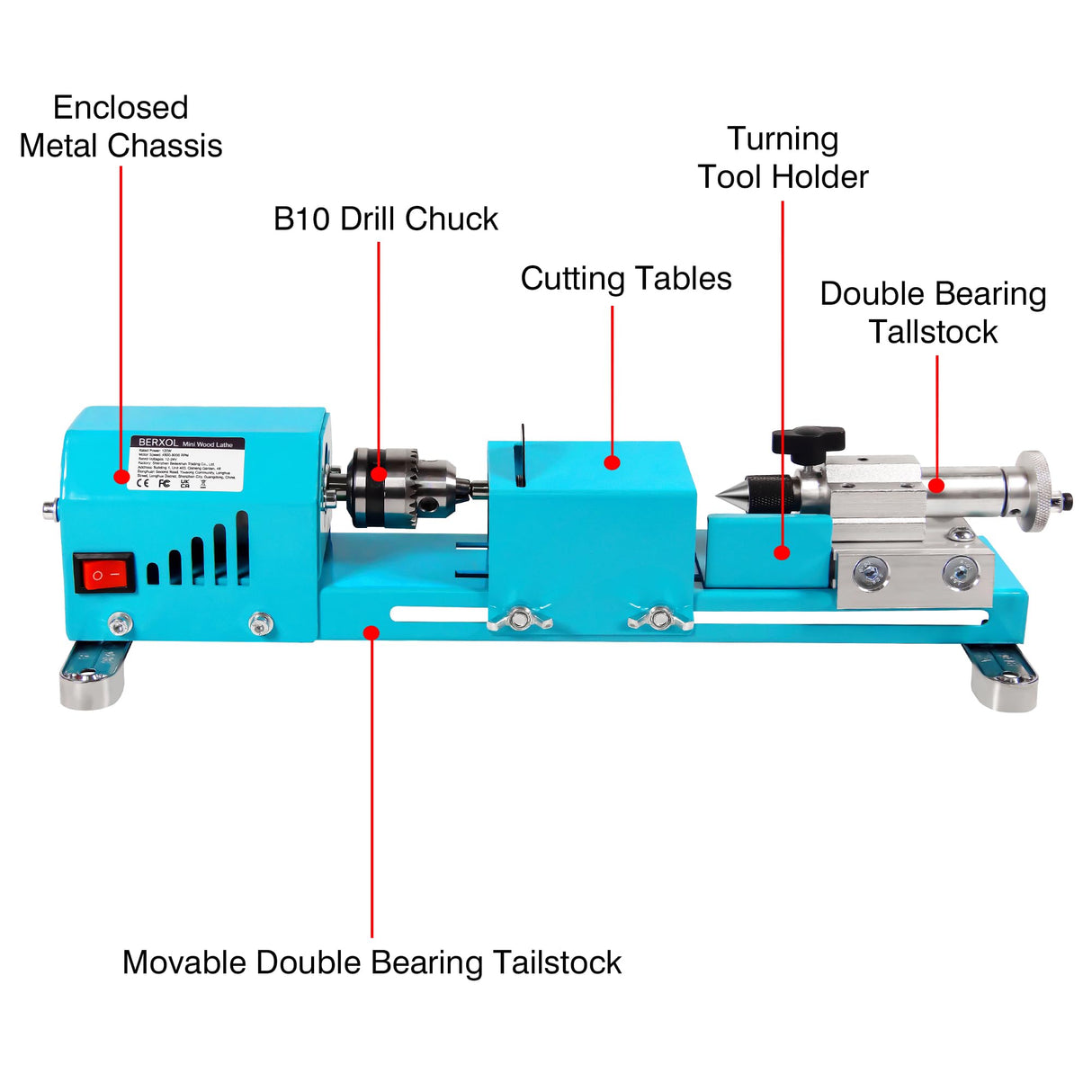 BERXOL Mini Wood Lathe Machine, 12V- 24VDC,7 Variabla Speeds 4000-9000 RPM, with Wood Lathe Milling Accessories, for Wood Polishing, Grinding, Cutting and Milling DIY … (A) BERXOL