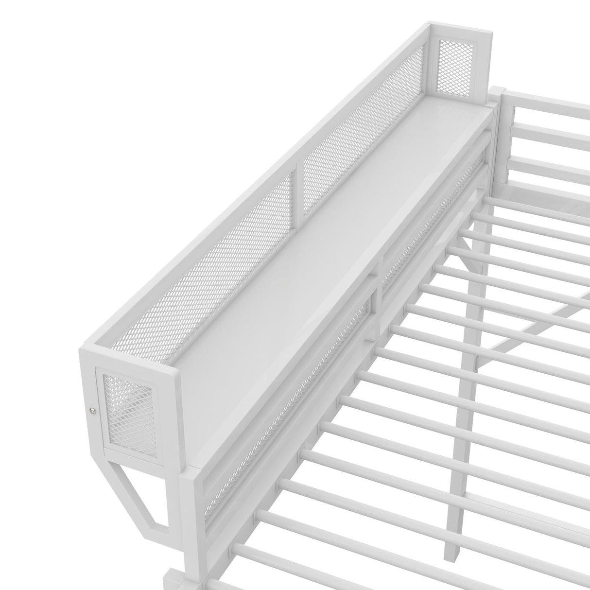TEVUTEVU Queen Size Metal Loft Bed with Storage Shelves and Ladder, High Sleeper Bed with 400LBS Capacity for Kids Teens, White (White + Metal, Queen) TEVUTEVU