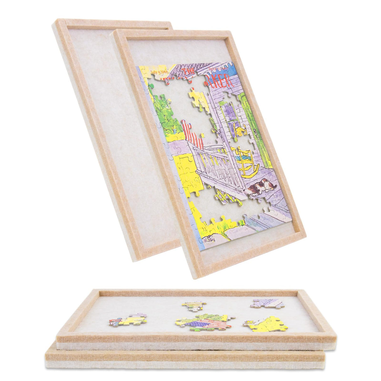 Piecevana Portable Puzzle Board 4-Pack, Small Jigsaw Puzzle Board for Mini Puzzles, 11.8" x 7.8" Lightweight Felt Puzzle Board for Travel, Outdoor Activities, Parties