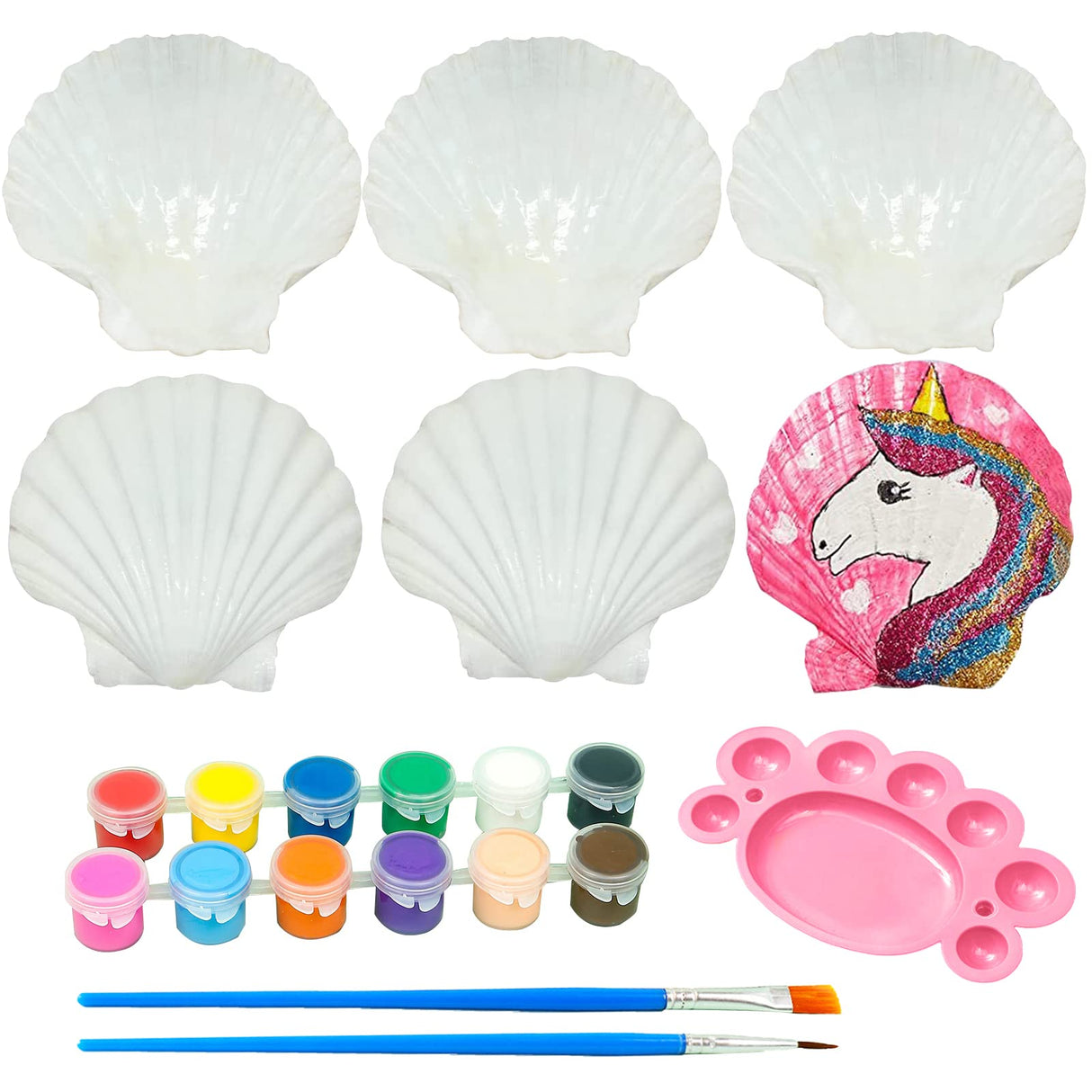 LUCKY BABY Seashells Painting Kit for Kids 16pcs, Arts and Crafts Kits for Girls Boys Age 6 7 8 9 10 11 12, Natural Sea Shells DIY Painting with Watercolor Paints and Brush 2.7-3.5 Inches LUCKY BABY