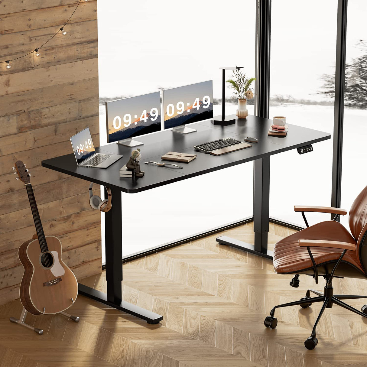 Furmax Electric Height Adjustable Standing Desk Large 63 x 24 Inches Sit Stand Up Desk Home Office Computer Desk Memory Preset with T-Shaped Metal Furmax