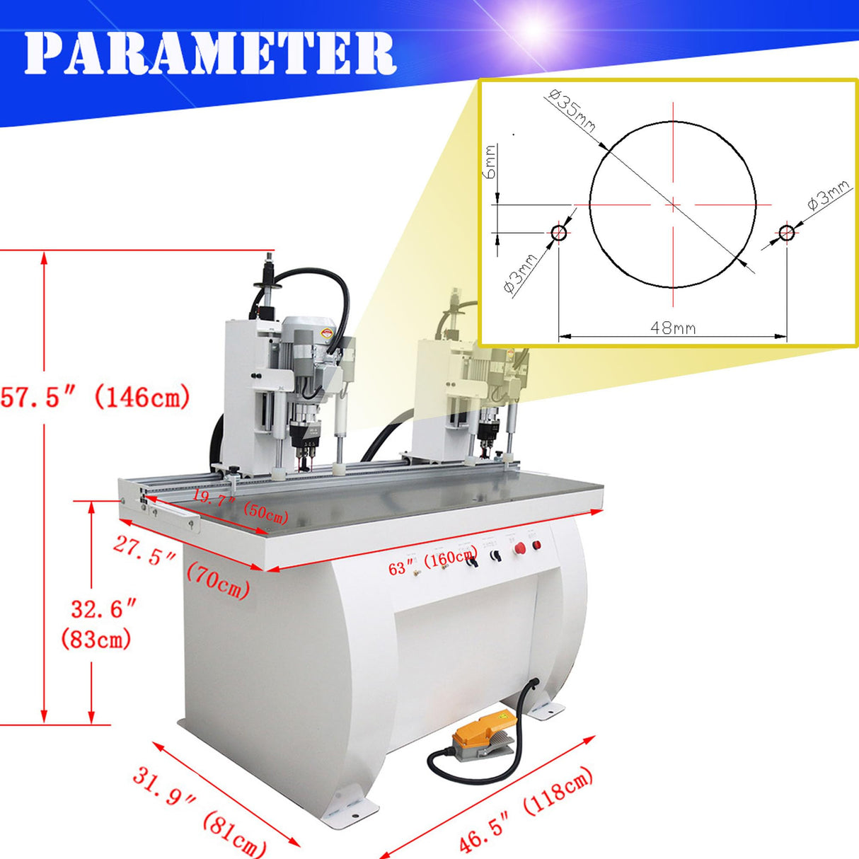 HQHAOTWU Pneumatic Hinge Boring Drill Press Machine Double Station Hinge Boring Drill Press Machine Woodworking Hinge Drilling Insertion Machine Adjustable Punching Depth HQHAOTWU
