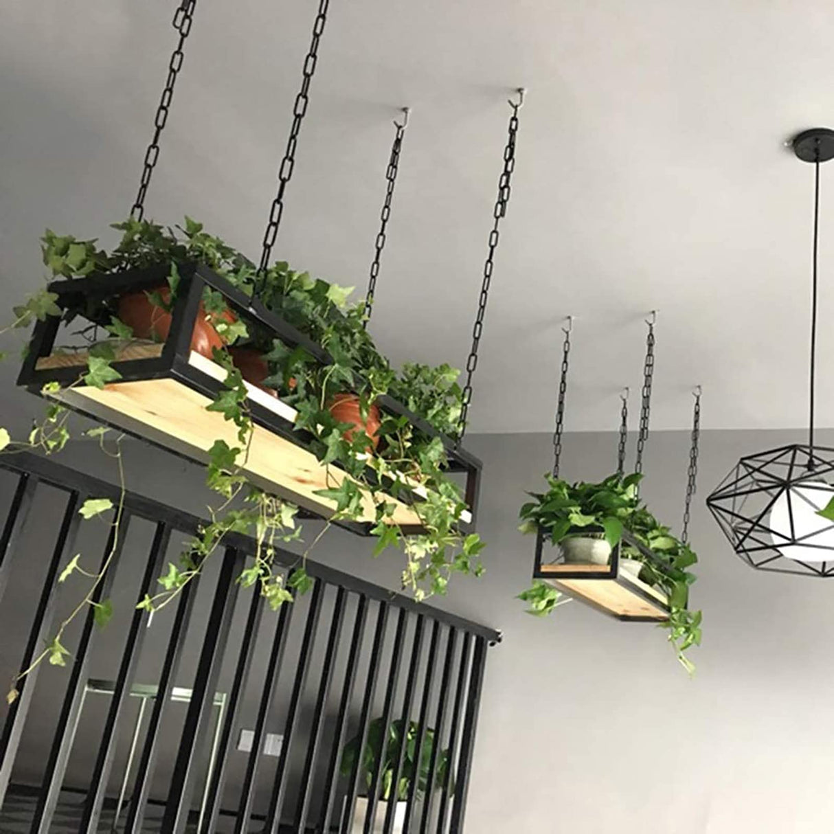 Ceiling Hanging Shelf Kitchen Storage Shelving, Flower Stand, Plant Railing Shelf with Solid Wood Board and Iron Frame, for Bar Flower Shop Balcony (Size : 120cm) FAFZ