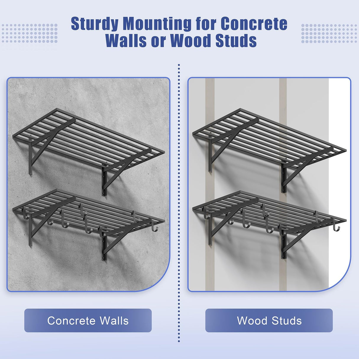 Jusgym 2-Pack 2x4ft Garage Shelving Wall Mounted, 2' x 4' Heavy Duty Garage Storage Shelves with Hooks, 400LB Capacity Jusgym