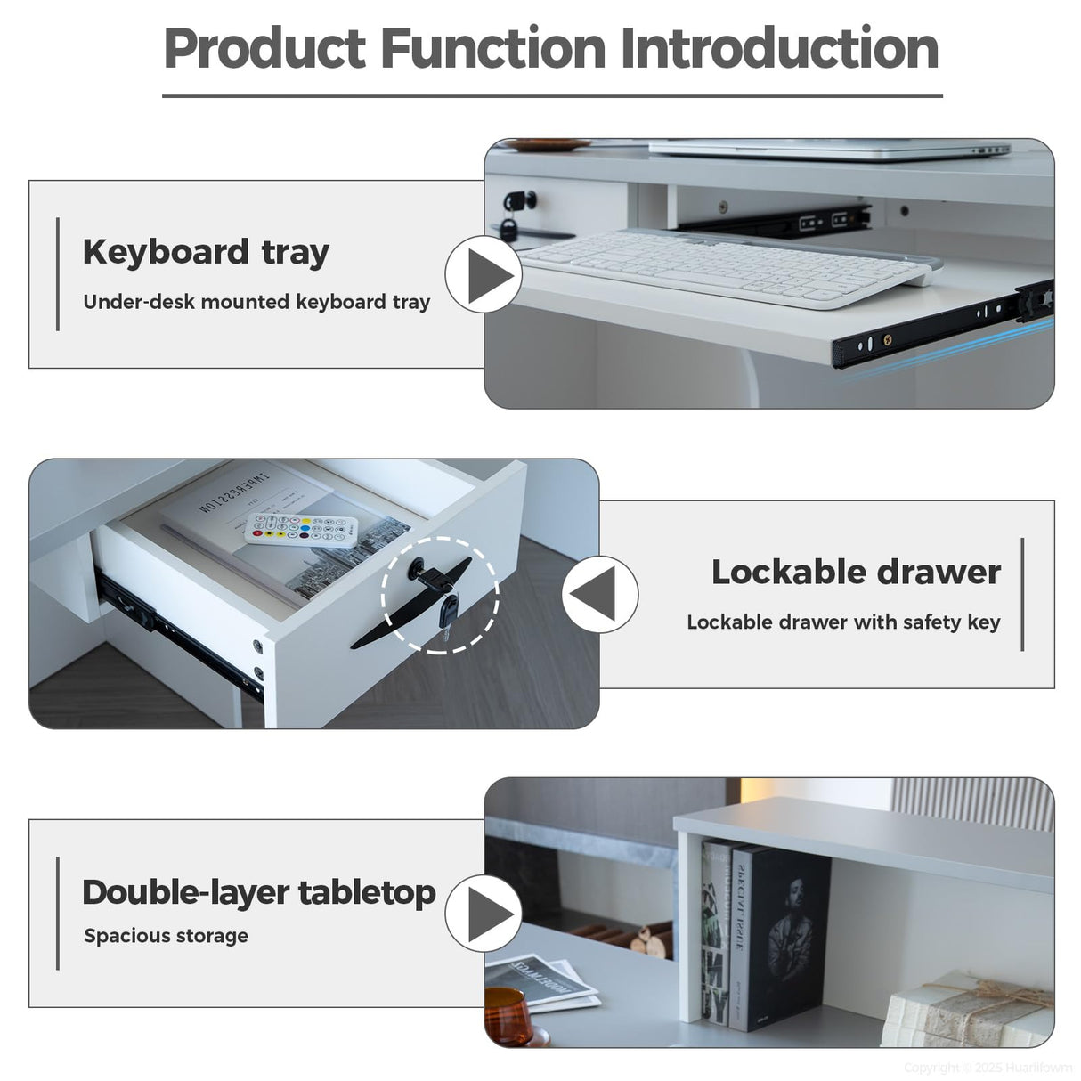 Huariifowm L Shape Reception Desk with Counter, Lockable Drawer, Keyboard Tray, and Double-Layer Storage for Salon, Office, or Clinic(White+Gray/Left, 63" L*24" W*39" H) Huariifowm