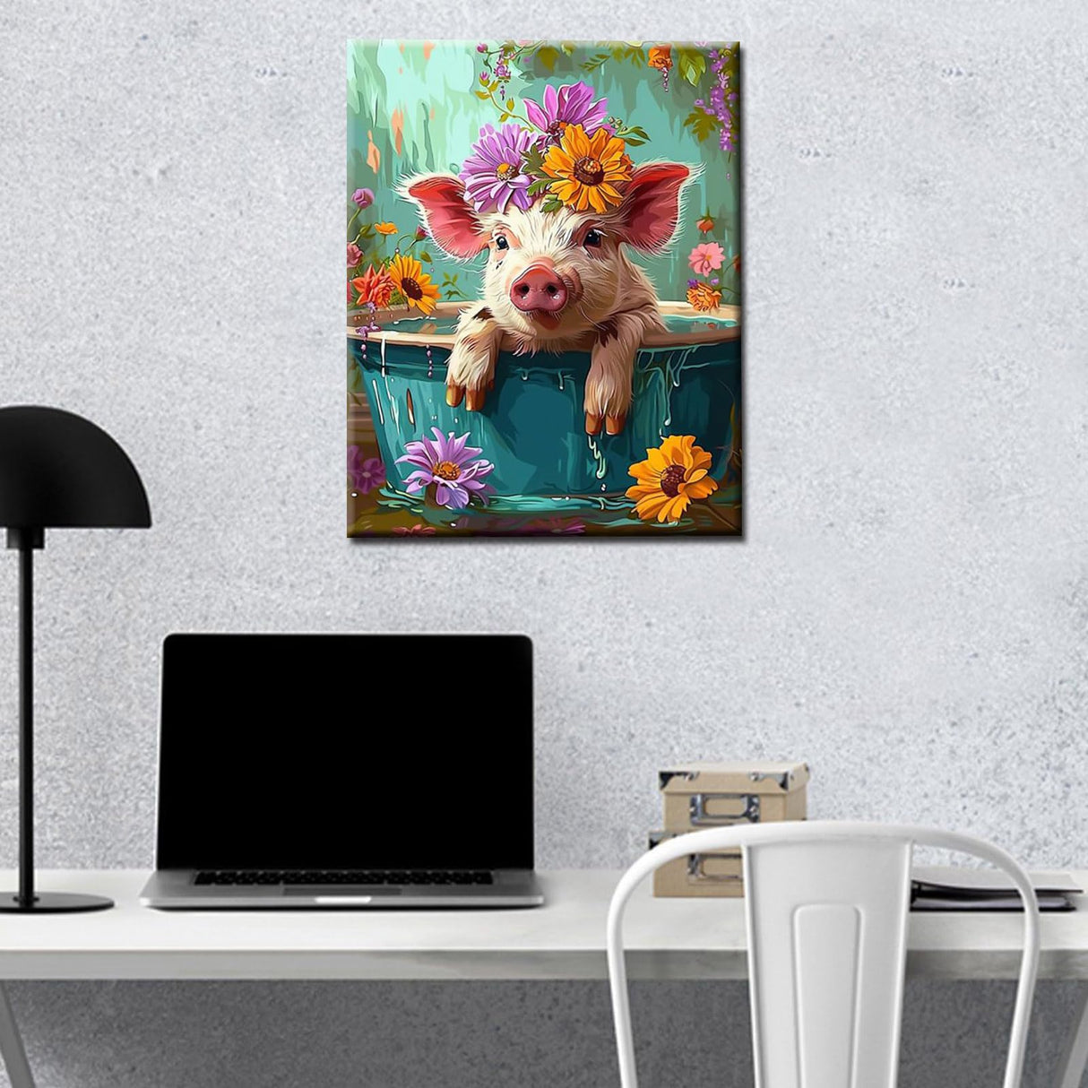 Cute Pig with Flower in a Bathtub Paint by Numbers Kits 16x20 inch Canvas Cute Farmhouse Animal Flowers DIY Oil Painting for Adults Beginner with Brushes Acrylic Pigment Drawings Gift(without Frame) Tucocoo