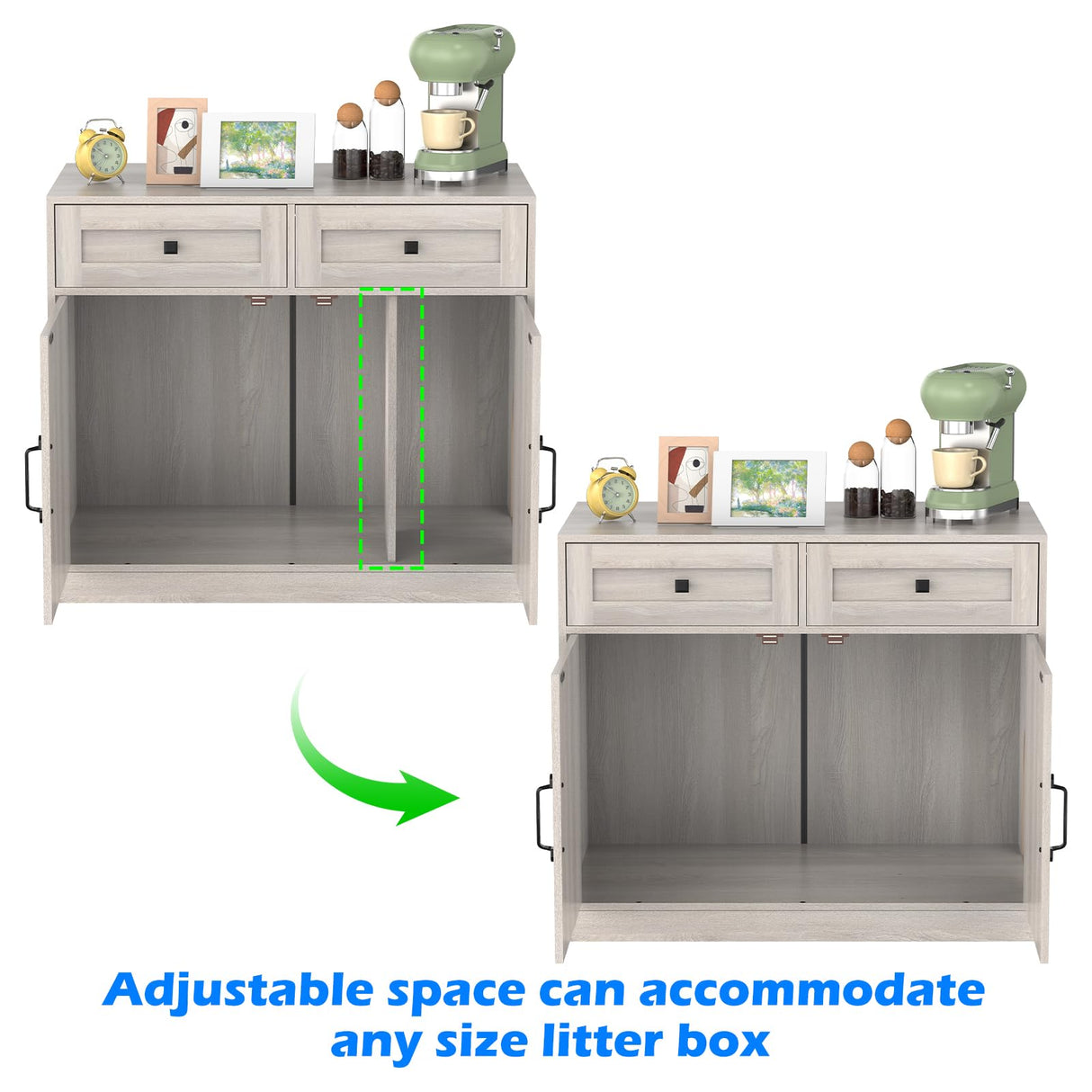 Cat Litter Box Enclosure Furniture Ultra-Large Wooden Hidden Litter Box,2-Door Storage Cabinet, 2 Drawers, 1 Air Vents,Litter Box Furniture Fit Most of Litter Box. SANXUO