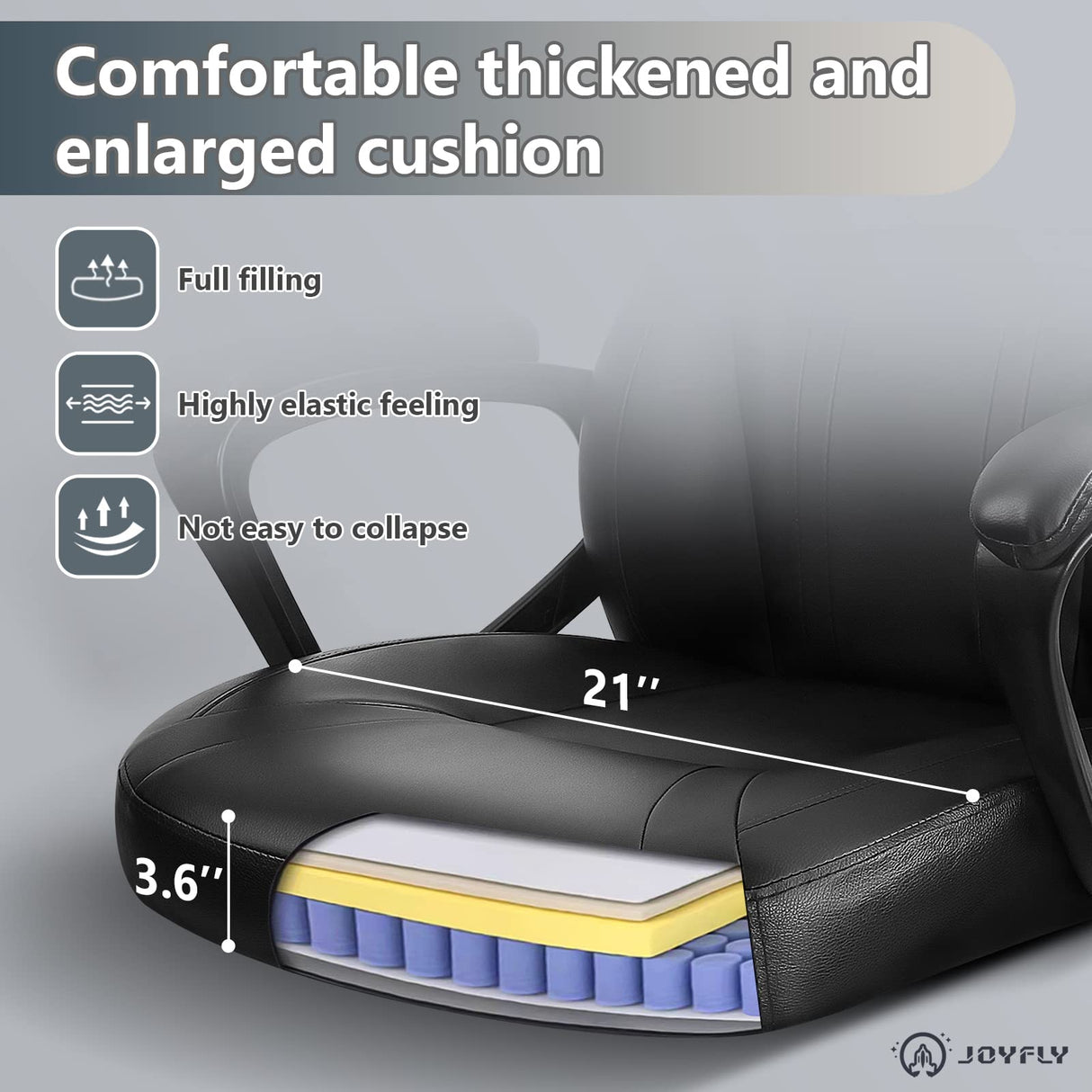 JOYFLY Computer Chair Office Chair, Gaming Chairs for Adults, Ergonomic Gamer Chair PC Chair with Black Leather Lumbar Support, 300Lbs (Black-Leather) JOYFLY