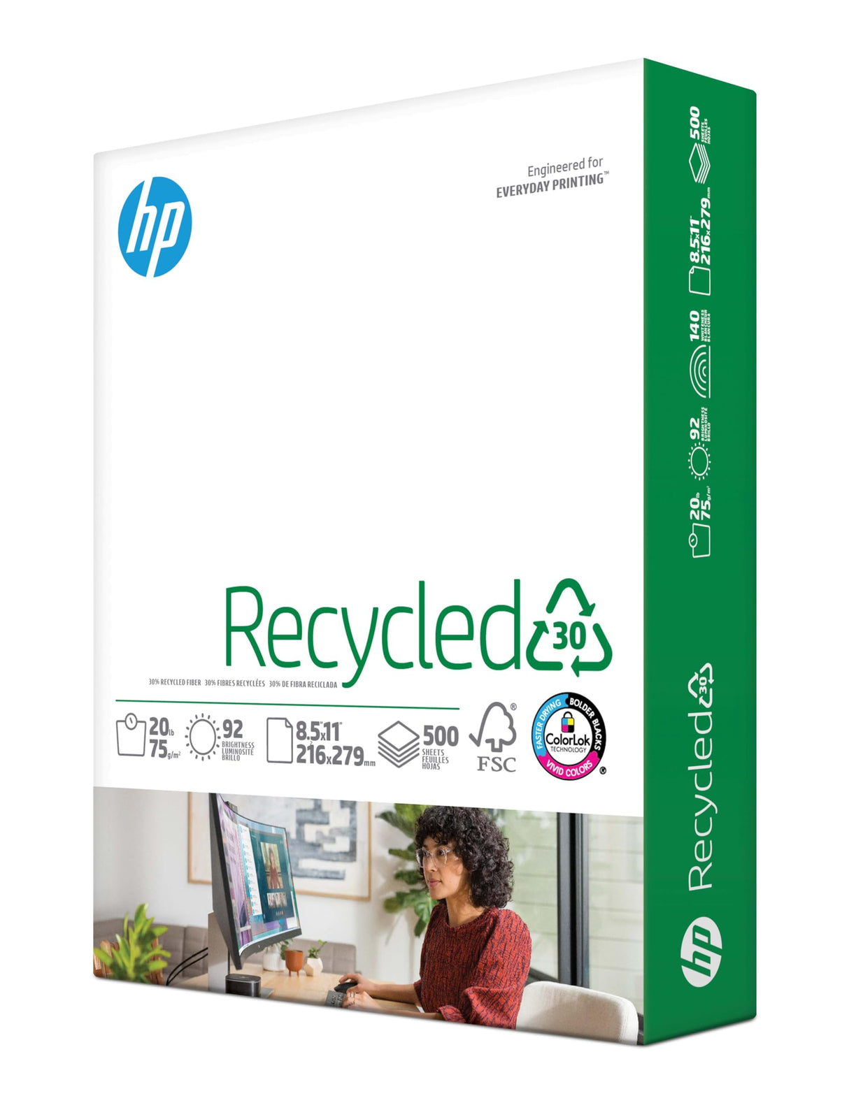 HP Printer Paper| 8.5 x 11 Paper | 30% Recycled Paper | 1 Ream - 500 Sheets | 92 Bright | Made in USA - FSC Certified |112100R HP Papers