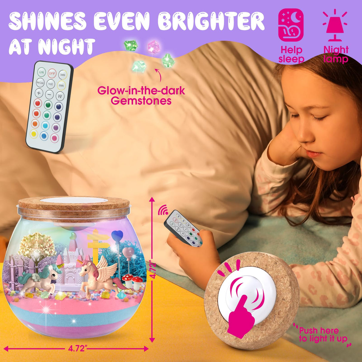 Unicorn Terrarium Crafts Kit for Kids: LED Night Light-Up DIY Toys with Remote – Fun Birthday Gifts for Girls Ages 5 6 7 8 9 10 Years Old – Creative Arts & Crafts Activity Set, Christmas Gift SparkleMe