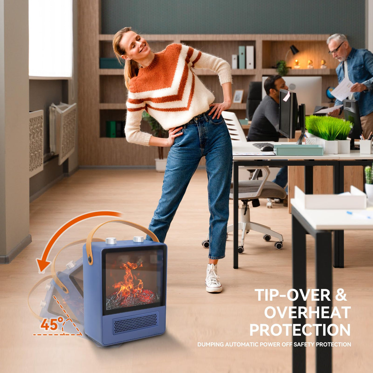 TEMPWARE Electric Fireplace Heater, 1500W Portable Space Heater, Fireplace with Realistic 3D Flame Effect and Overheating Safety Protection, Quiet and Safe for Indoor Use Office Bedroom TEMPWARE