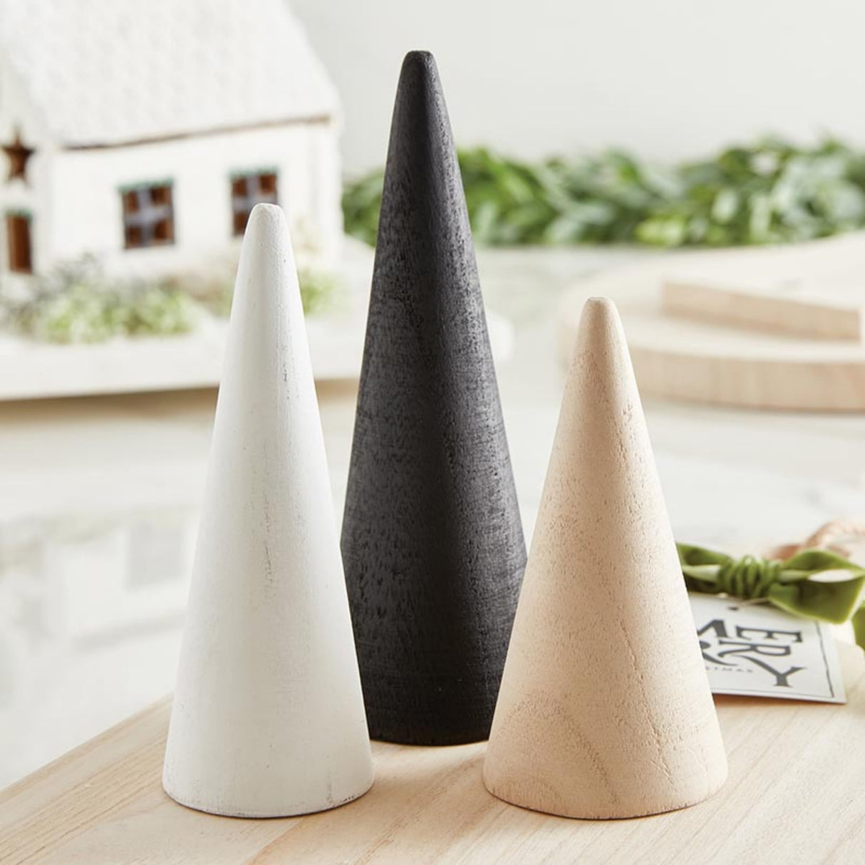 Santa Barbara Design Studio Cone Tree Pawlonia Wood Simple Christmas Décor, 3-Count, Natural Santa Barbara Design Studio