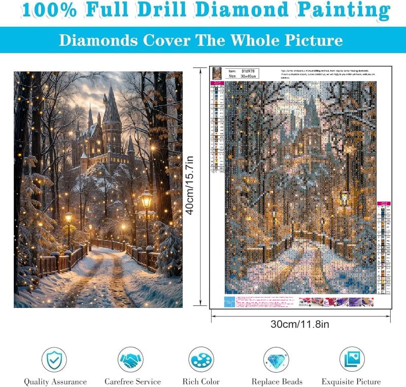 STGLCR Christmas Night Castle Diamond Art Painting Kits for Adults, Road Diamond Art Kits for Beginners, DIY Winter Gem Art Craft for Home Wall Decor, Great Gift 16x12inch Christmas STGLCR