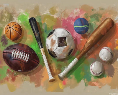 VNUIEHG Sports Equipment Paint by Numbers Kit Paint by Numbers DIY Acrylic Drawing Paintworks Artwork Adults Beginners 16x20 inch