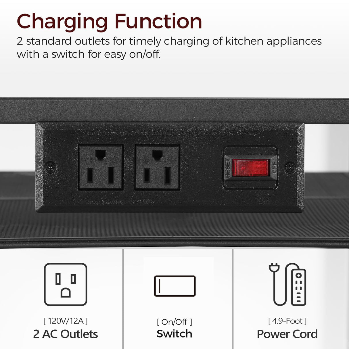 MAHANCRIS Bakers Rack with Power Outlet, Microwave Stand with Hooks, Multifunctional Storage Rack, Coffee Bar with Enclosure, Kitchen Storage Shelf, for Kitchen, Dining Room, Black BRHB40E01 MAHANCRIS