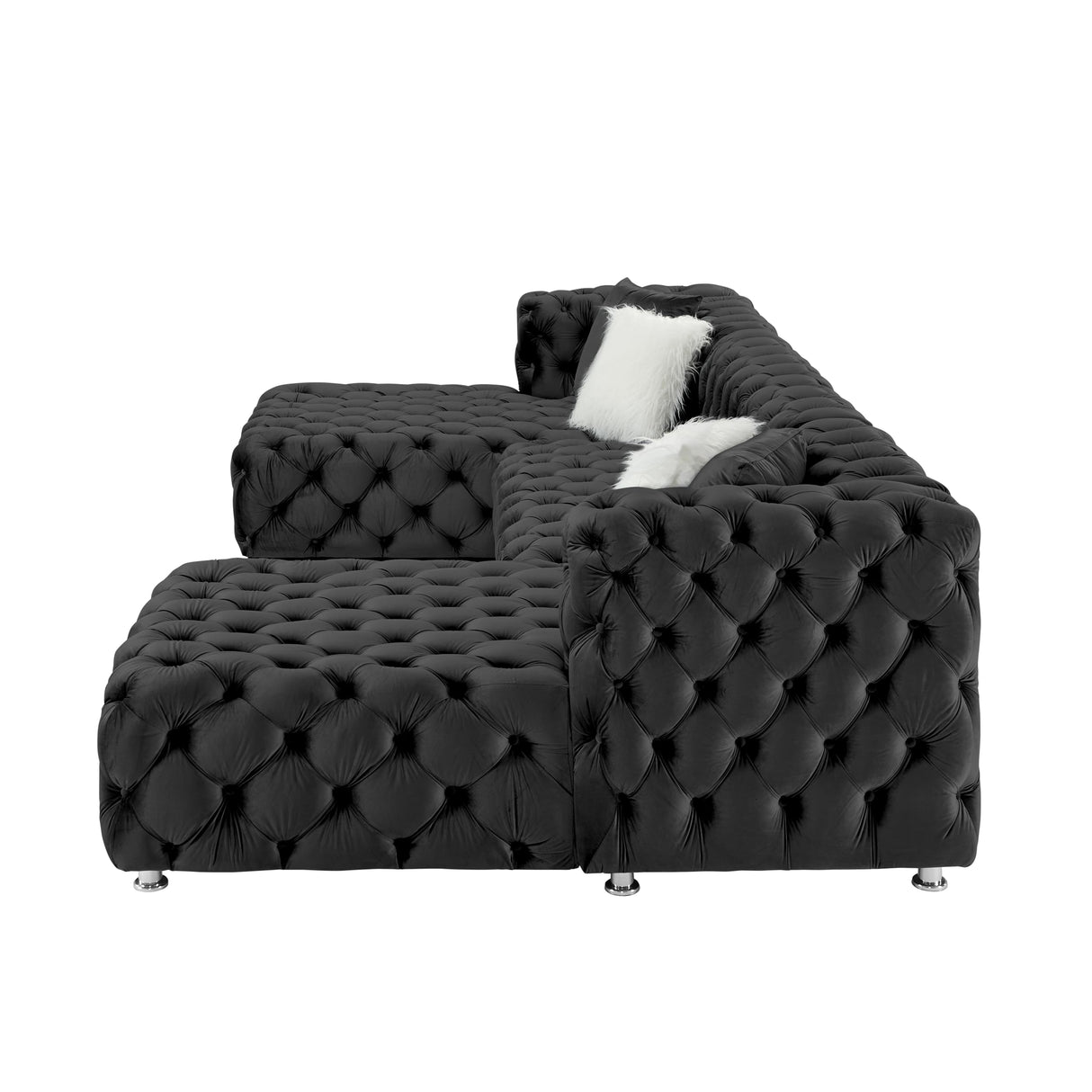 THSUPER 145'' Luxury Velvet Upholstered Chesterfield Oversized U Shaped Sectional Sofa Couch for Living Room, Couches with Button Tufted Design and Comfortable Seating and 4 Pillows. Black THSUPER